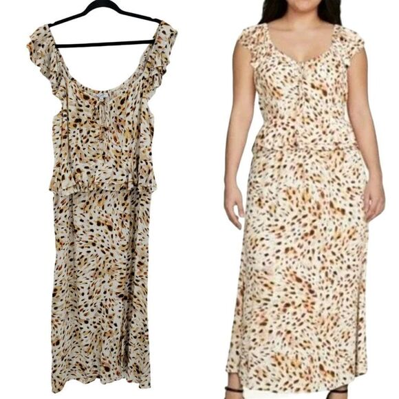 Sofia Jeans Midi Dress XXL Cream Speckled Off Shoulder Ruffle Sweetheart Boho - Picture 1 of 13